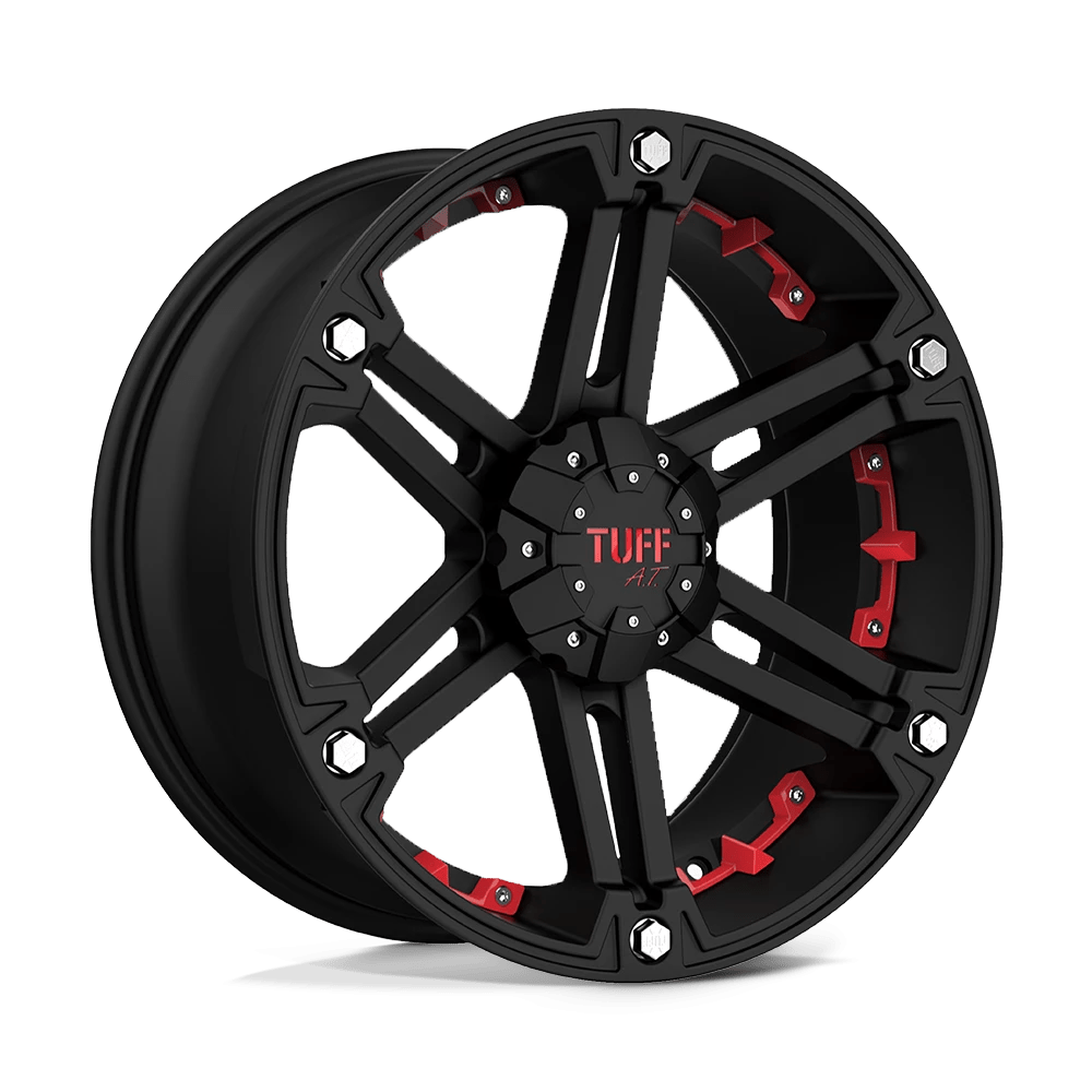 Tuff T01 Wheel | Flat Black W/ Red Inserts