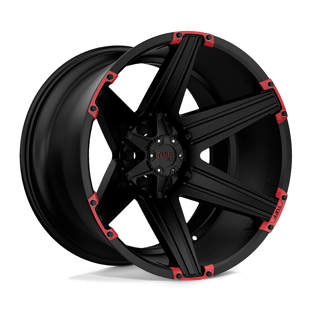 Tuff T12 Wheel | Satin Black W/ Red Inserts