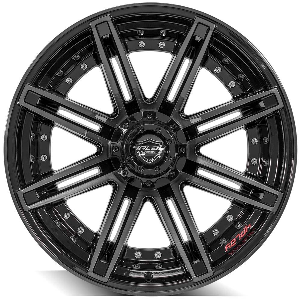 4PLAY Wheels 22x12 Brushed Black and Gloss Black Rim for Ram, Dodge, Jeep, GM, and Ford Models - Part 4P08