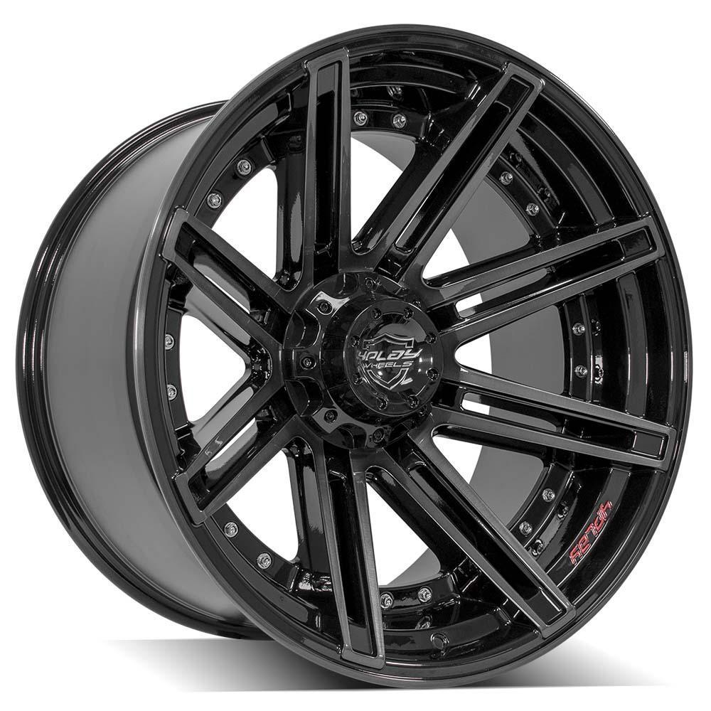 4PLAY Wheels 22x12 Brushed Black and Gloss Black Rim for Ram, Dodge, Jeep, GM, and Ford Models - Part 4P08