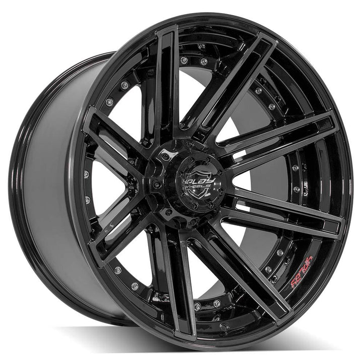 4PLAY Wheels 22x12 Brushed Black and Gloss Black Rim for Ram, Dodge, Jeep, GM, and Ford Models - Part 4P08