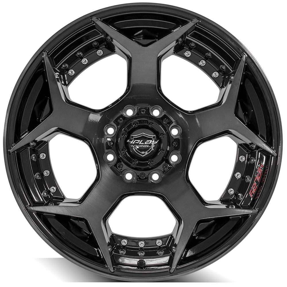 4PLAY Wheels 22x12 Brushed Black and Gloss Black Tinted Clear Rim for Ford Excursion, F-250, F-350 (Part #4P50-22120-8170-44BBT)