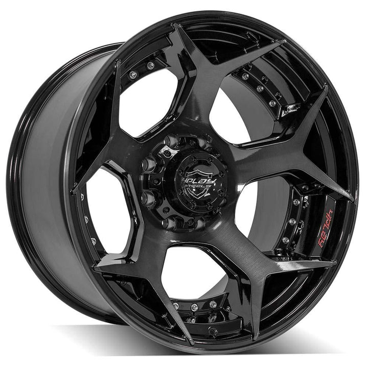 4PLAY Wheels 22x12 Brushed Black and Gloss Black Tinted Clear Rim for Ford Excursion, F-250, F-350 (Part #4P50-22120-8170-44BBT)