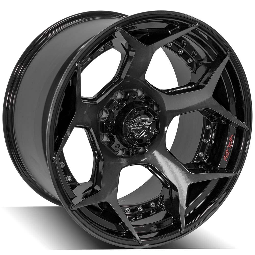 4PLAY Wheels 22x12 Brushed Black and Gloss Black Tinted Clear Rim for Ford Excursion, F-250, F-350 (Part #4P50-22120-8170-44BBT)
