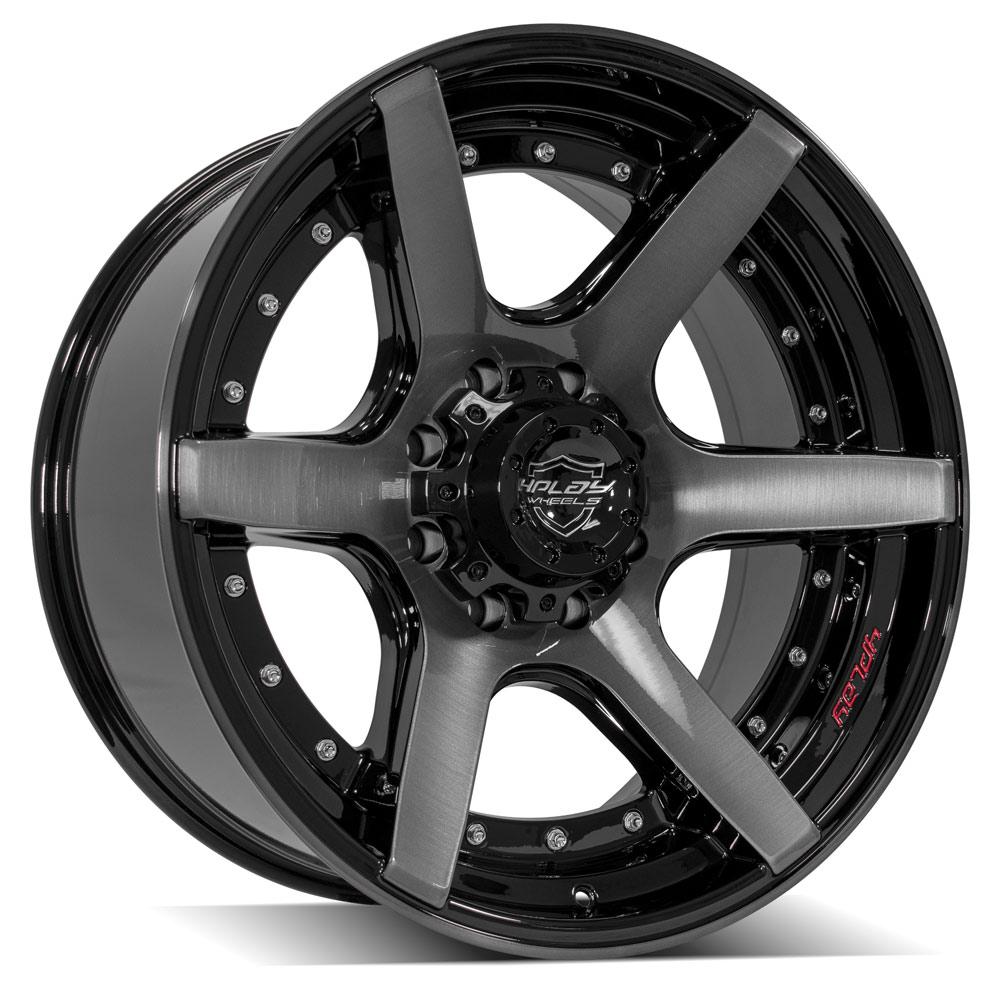 4PLAY Wheels 22x10 Brushed Black Rim for Ford Excursion and F-Series Trucks, Part 4P60-22100-8170-24BBT
