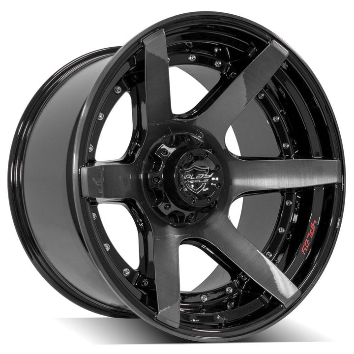 4PLAY Wheels 22x12 Inch Brushed Black Gloss with Tinted Clear for GM, Ford, Lincoln, Nissan, Toyota - Part 4P60