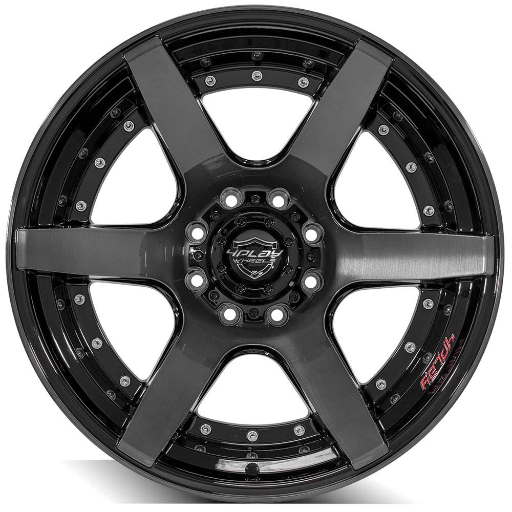 4PLAY Wheels 22x12 Brushed Black Gloss Wheel for Ford Excursion and F-Series Trucks (Part P60-22120-8170-44BBT)