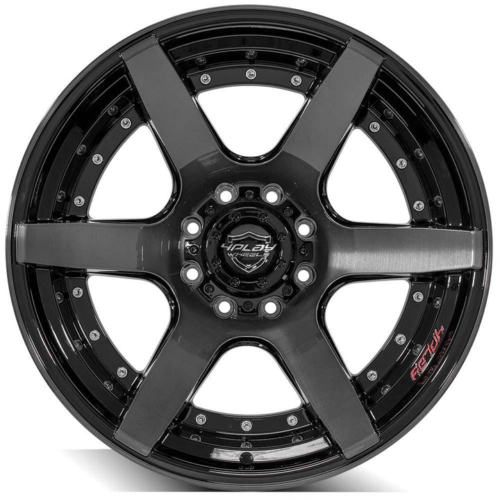 4PLAY Wheels 22x12 Brushed Black Gloss Wheel for Ford Excursion and F-Series Trucks (Part P60-22120-8170-44BBT)