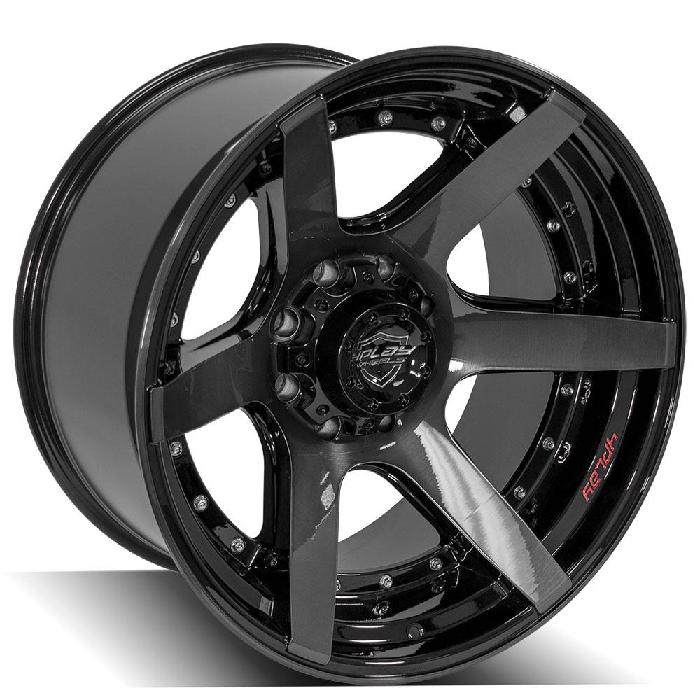 4PLAY Wheels 22x12 Brushed Black Gloss Wheel for Ford Excursion and F-Series Trucks (Part P60-22120-8170-44BBT)