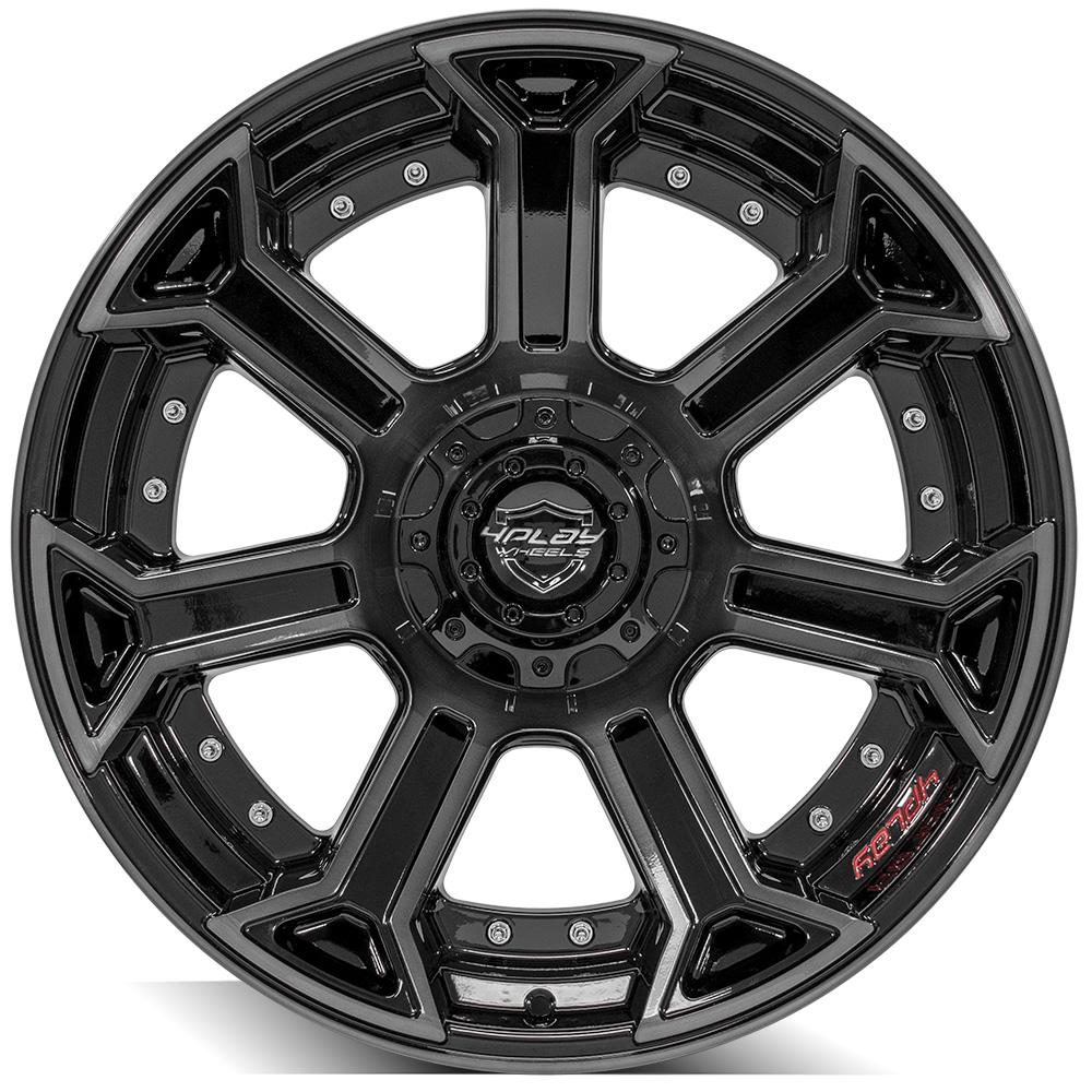 4PLAY Wheels 22x10 Brushed Black Gloss Wheel for Ram, Dodge, Jeep, GM, and Ford Vehicles - Part 4P70