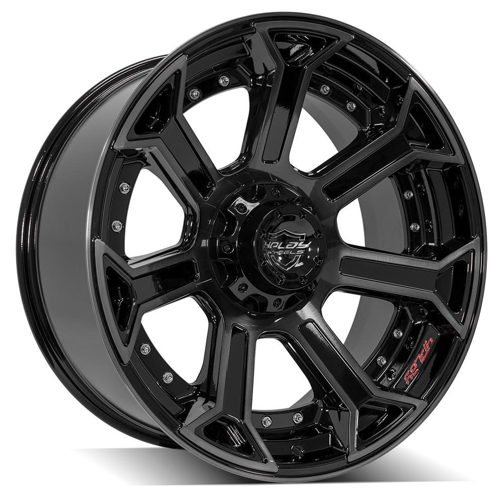 4PLAY Wheels 22x10 Brushed Black Gloss Wheel for Ram, Dodge, Jeep, GM, and Ford Vehicles - Part 4P70