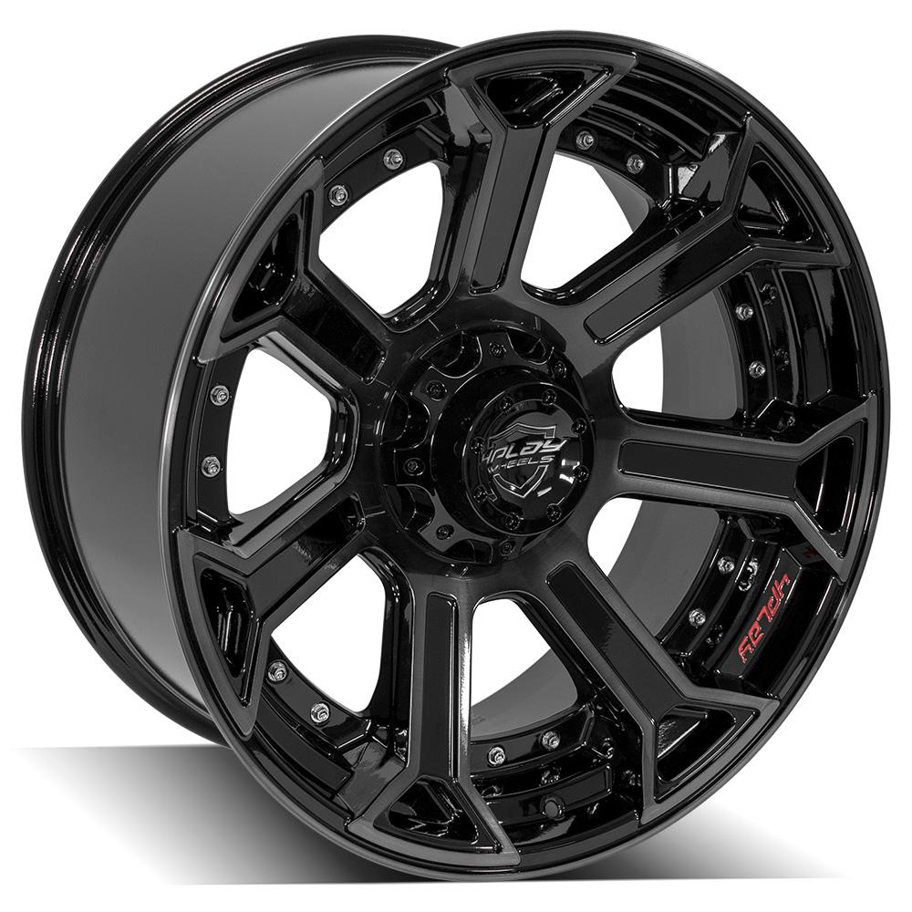 4PLAY Wheels 22x10 Brushed Black Gloss Wheel for Ram, Dodge, Jeep, GM, and Ford Vehicles - Part 4P70