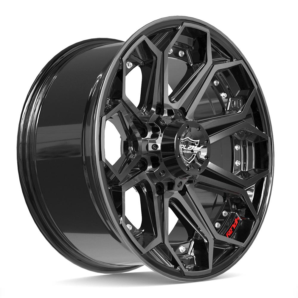 4PLAY Wheels Gen2 20x9 Inch Brushed Black and Gloss Black with Tinted Clear - Part Number 4P80R-20090-8170-0BBT for Ford Excursion, F-250, and F-350