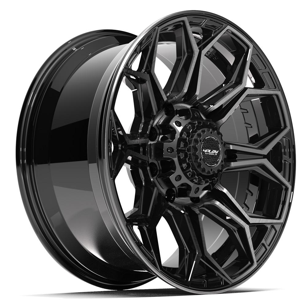 4PLAY Wheels Gen3 20x9 Brushed Black and Gloss Black with Tinted Clear - Part Number 4P83-20090-8170-0BBT for Ford Excursion, F-250, and F-350