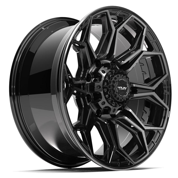 4PLAY Wheels Gen3 20x9 Brushed Black and Gloss Black with Tinted Clear - Part Number 4P83-20090-8170-0BBT for Ford Excursion, F-250, and F-350