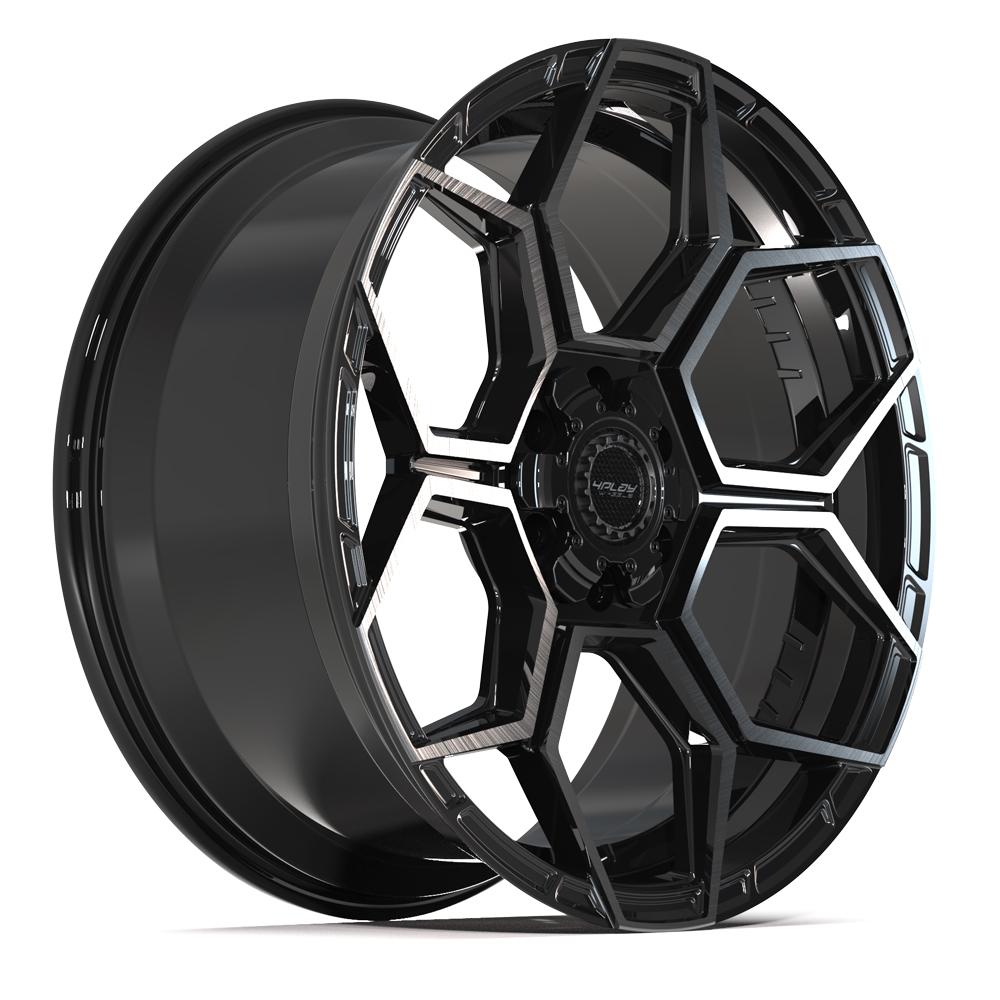 4PLAY Wheels Sport2.0 22x10 6x135mm & 6x5.5" +24ET Brushed Black Gloss with Brushed Face & Tinted Clear - Model 4PS26
