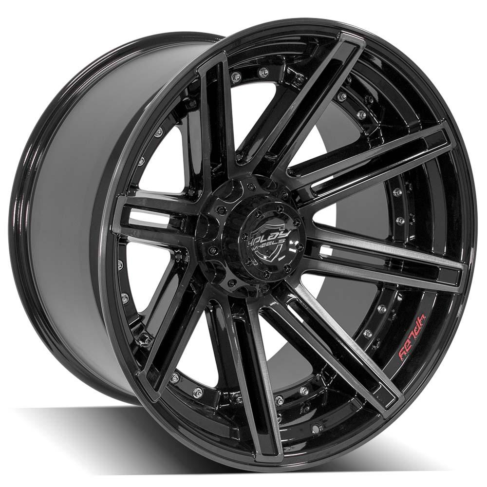 4PLAY Wheels 22x12 Brushed Black and Gloss Black Rim for Ram, Dodge, Jeep, GM, and Ford Models - Part 4P08
