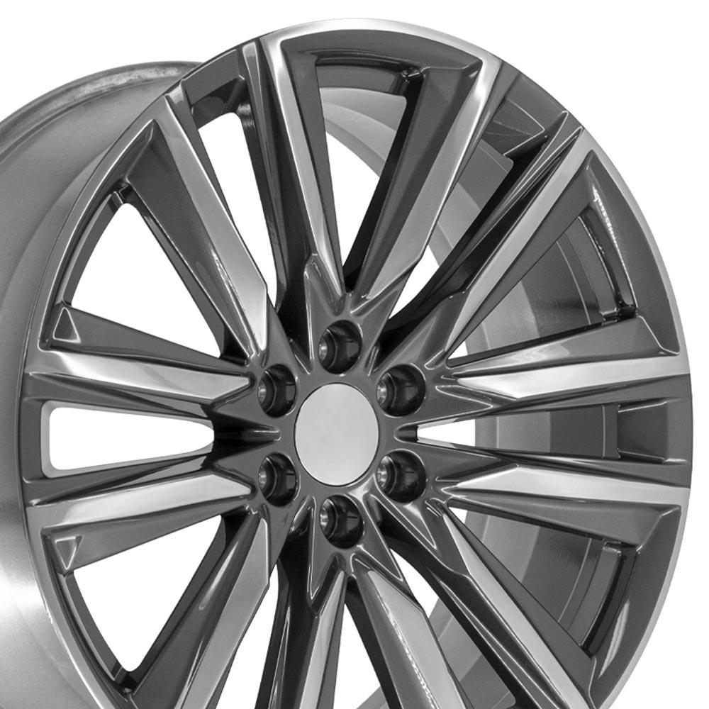 OE Wheels 24-Inch Replica CA91 Gunmetal with Polished Face for Cadillac Escalade and More